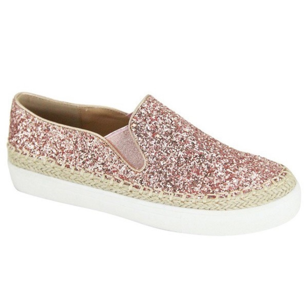 Rose Gold Glitter Slip On Sneakers
